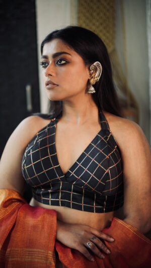 Black Checkered Brocade Bustier