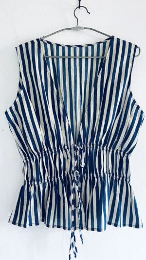 Blue Strip Frill Top