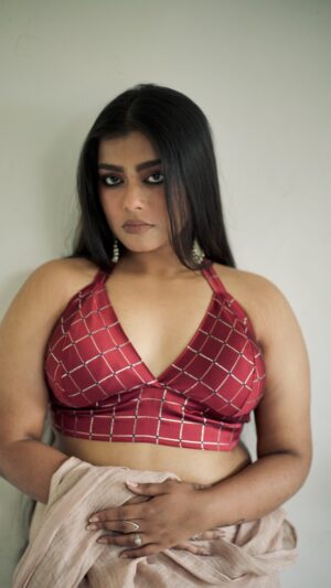 Maroon Checkered Brocade Bustier