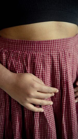 Maroon checkered Round Pleated Skirt