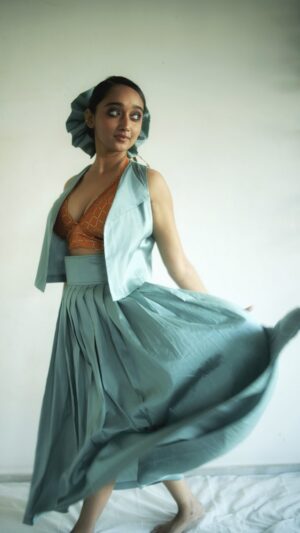Powder Blue Round Pleated Skirt
