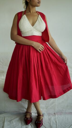 Red Round Pleated Skirt