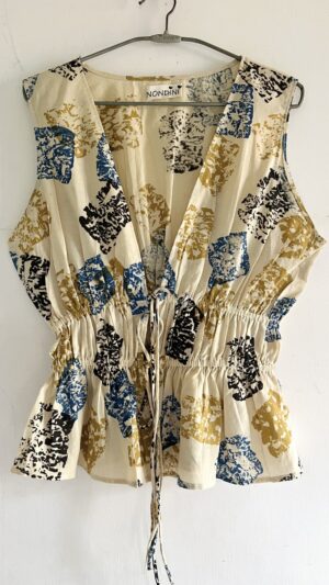 White Printed Frill Top