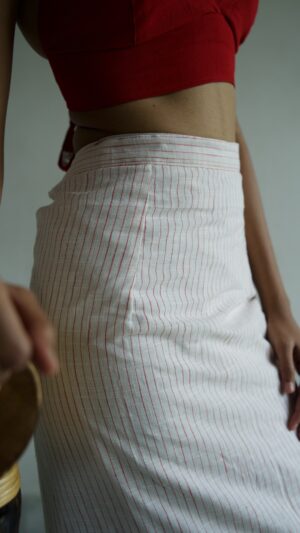 White Red Strip Wrap Around Skirt