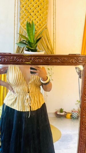Yellow Strip Frill Top