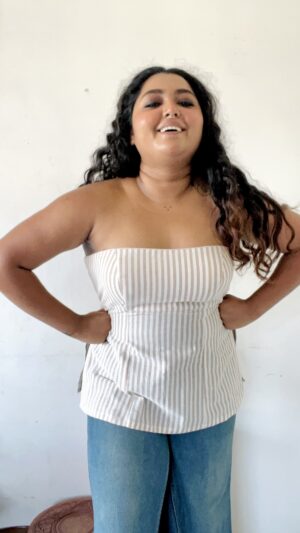 Beige And White Strip Tube Top