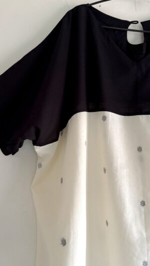 Plain Black and White Jamdani Easy Top